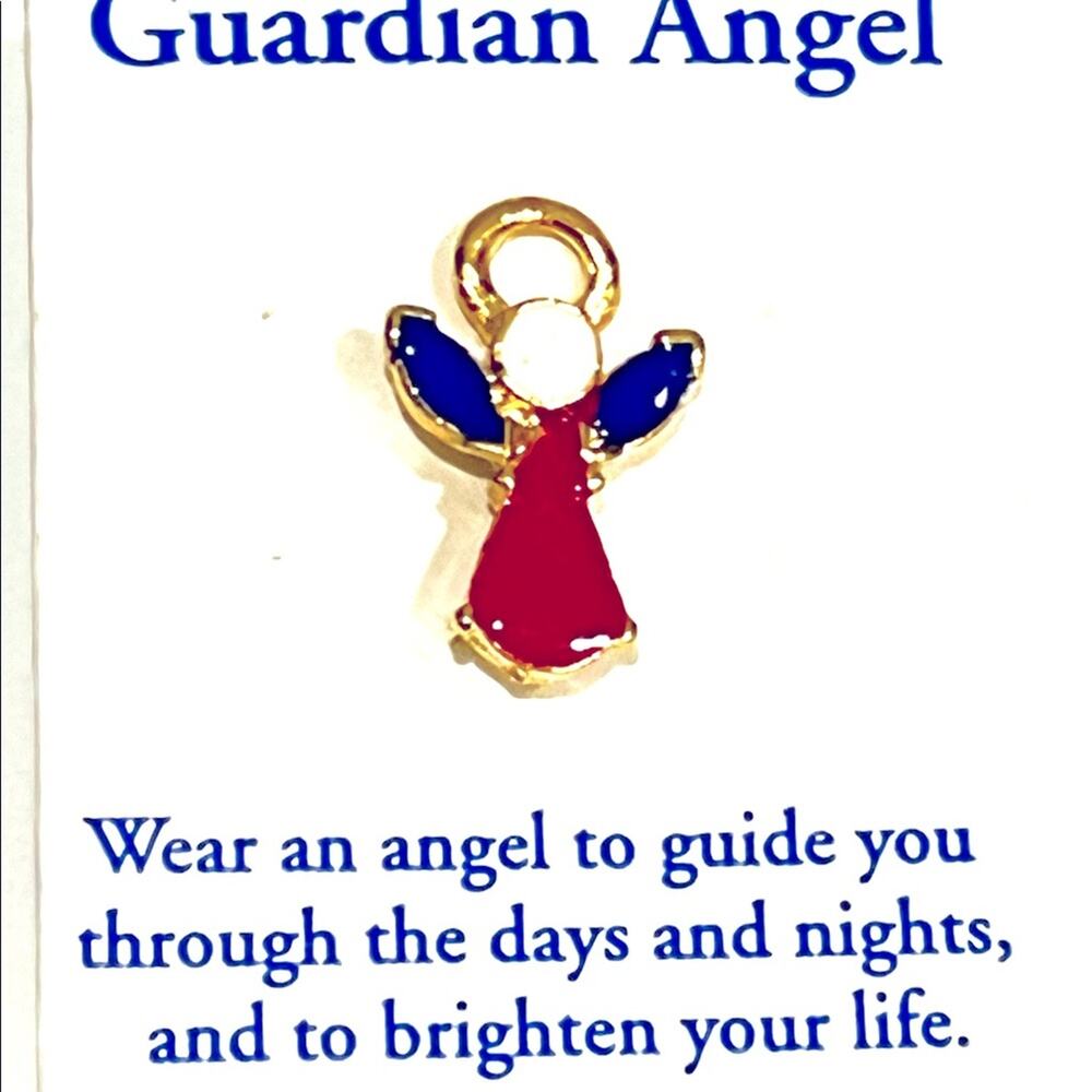 Patriotic Guardian Angle Pin Brooch Tie Tack Red White Blue American Vintage